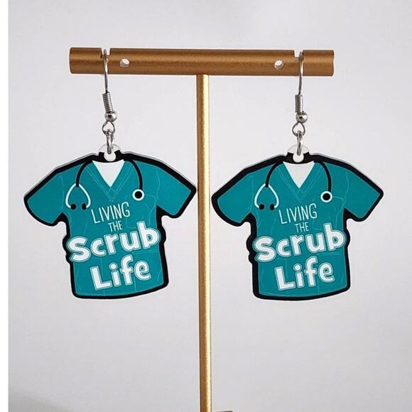 Living the Scrub Life Acrylic Earrings Nurse Doctor Medical Fun Style - Picture 3 of 6